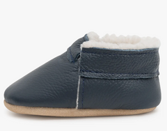 BRB Fringeless Navy Sherpa Moccasins