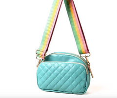 Rainbow Turquoise Quilted Crossbody Bag